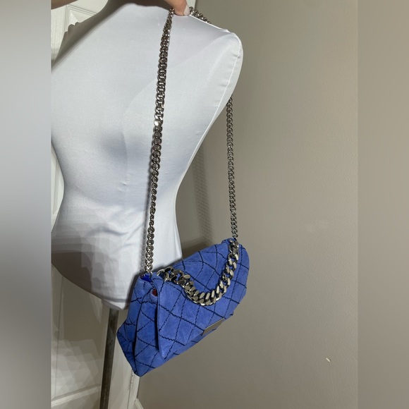 STELLA MCCARTNEY Blue Denim Color BECKETT Chain Shoulder Bag in faux Suede - Picture 9 of 13